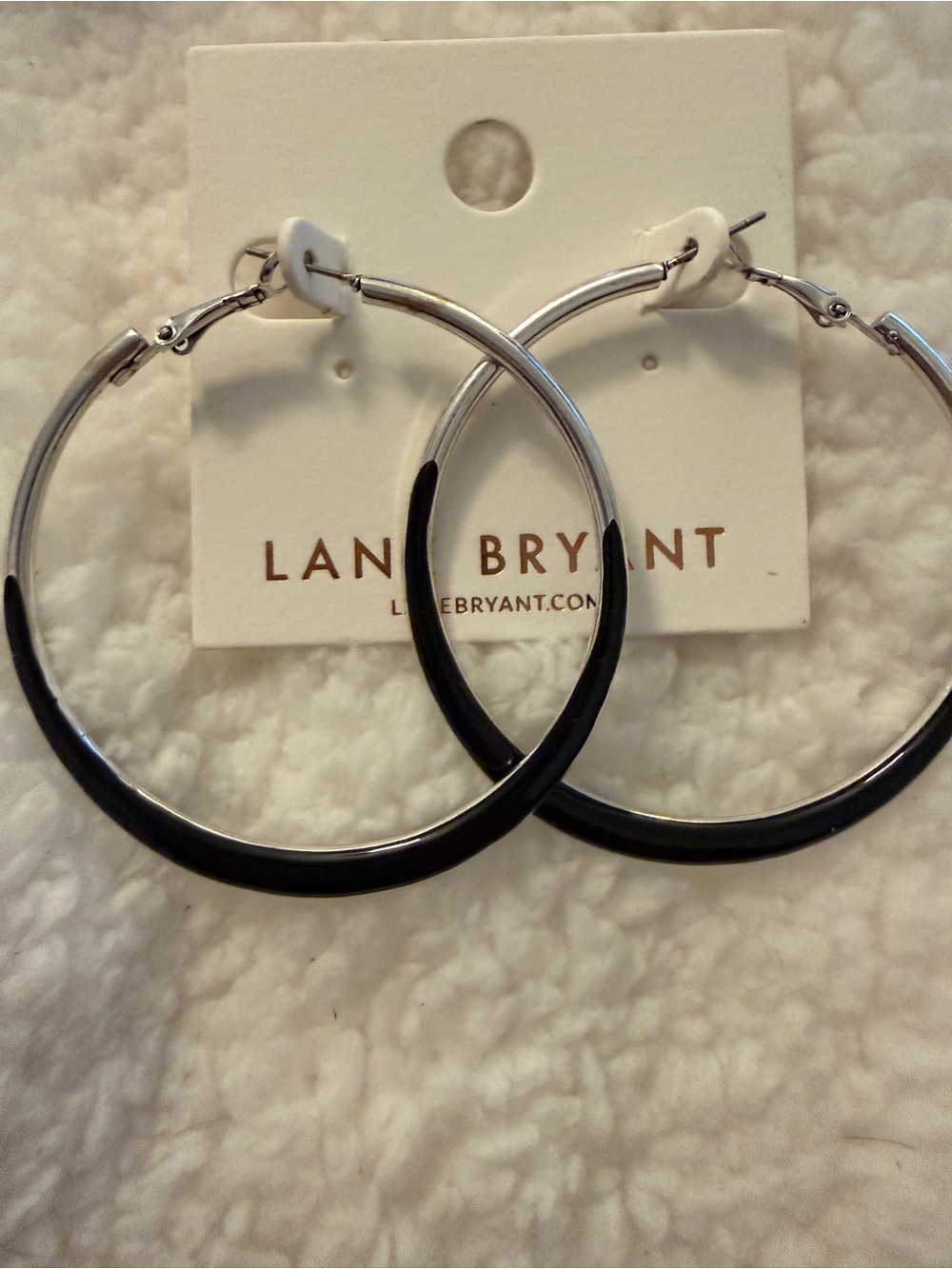 Lane Bryant Black and Silver Two-Tone Hoop Earrings